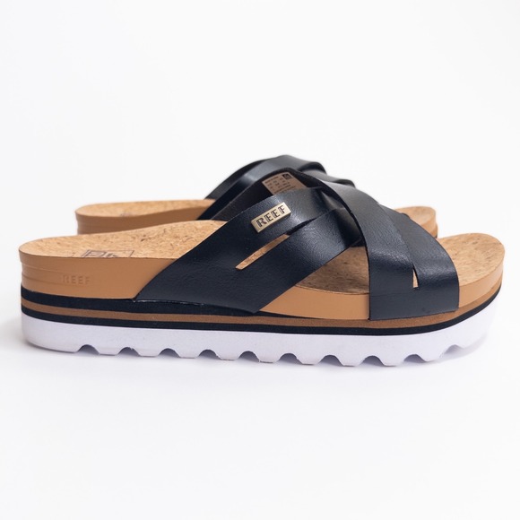 Reef Women's Sandals Size 7 Cushion Bloom Hi Black Cork Platform - Picture 6 of 13